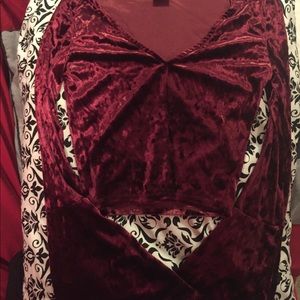 Red velvet bell sleeve crop top